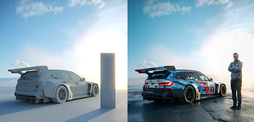 Final Render vs Clay of BMW M3 Touring by Simon von Broich